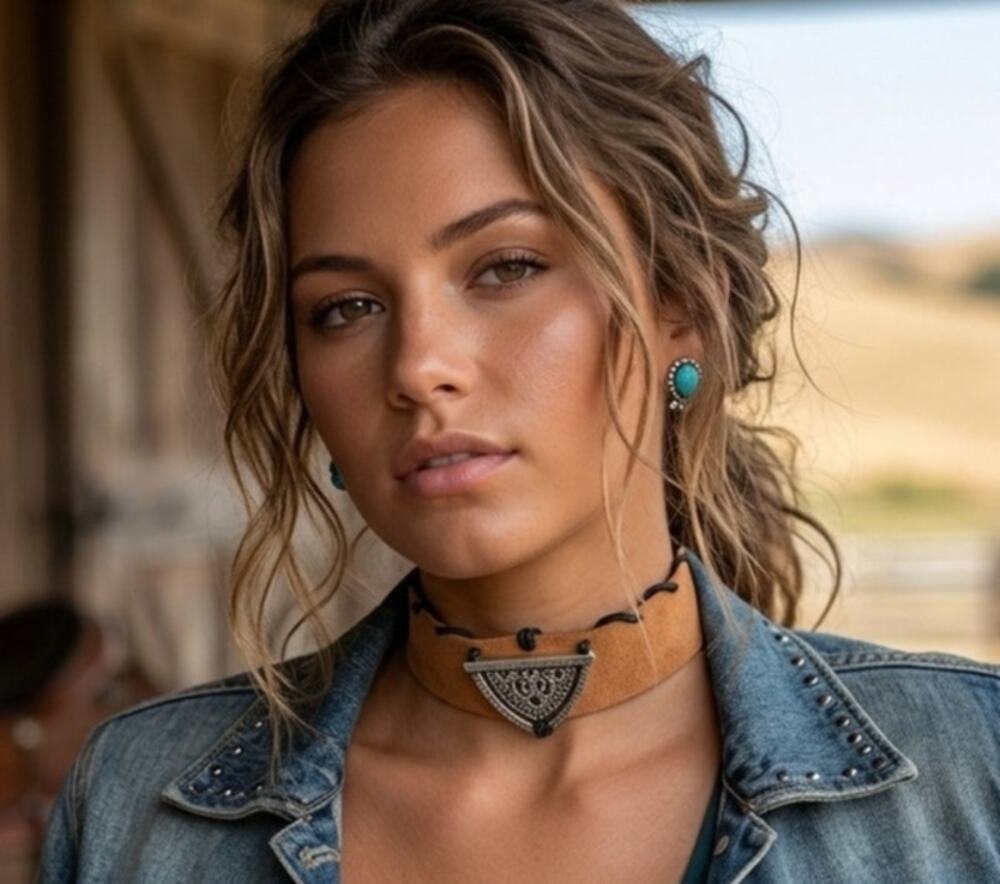 Handmade Western/Cowgirl/Boho Suede Leather Choker with Upcycled Pendant